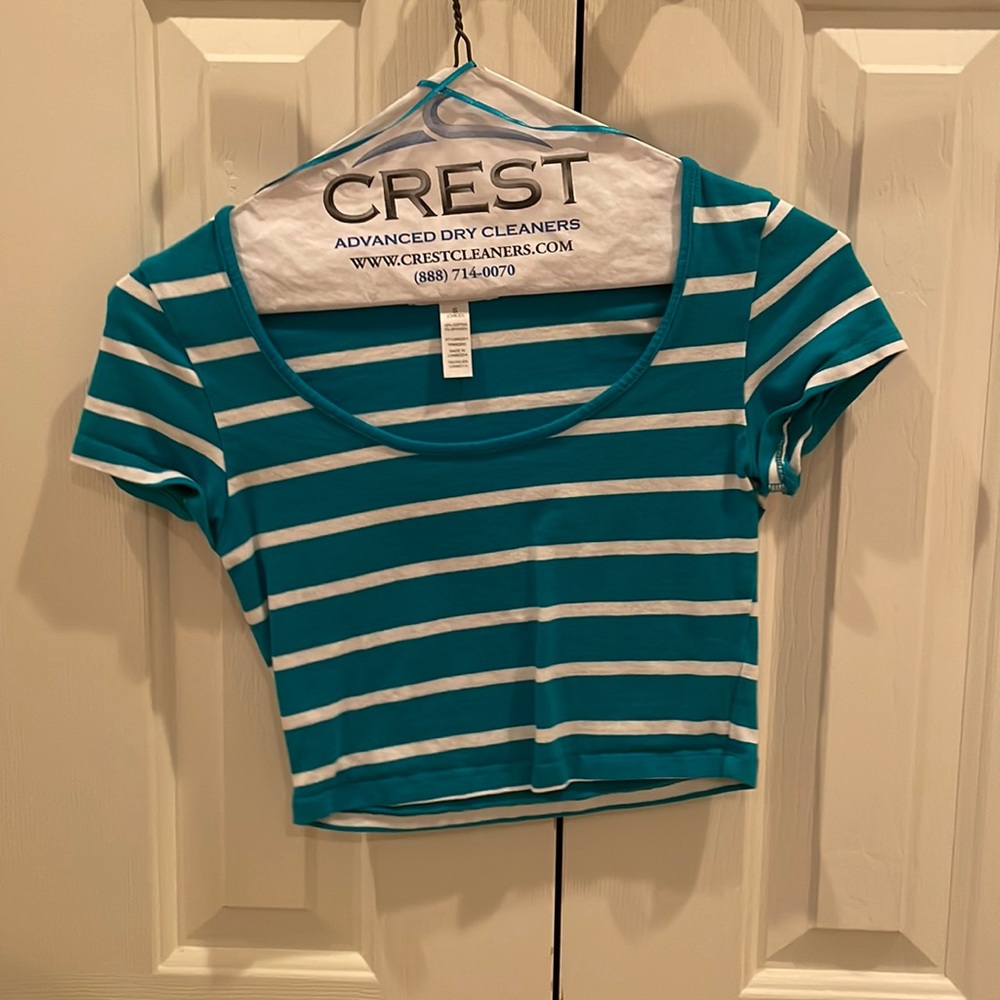 Blue and white stripped crop top